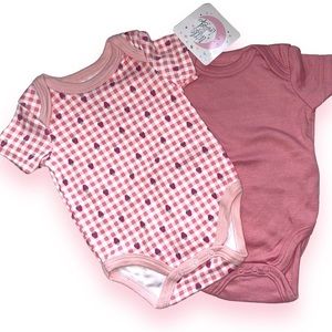 Baby girl 2 bodysuits 0/3M Little & Loved pink strawberries snap short sleeve*